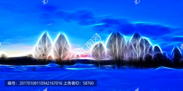 電腦畫,雪原樹林