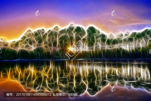 電腦畫,暮色之湖