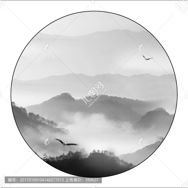 水墨山水裝飾畫,未分層
