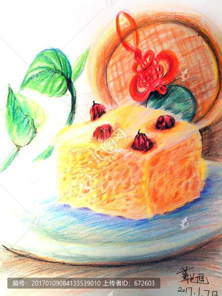 黃金紅棗發(fā)糕彩鉛裝飾插畫