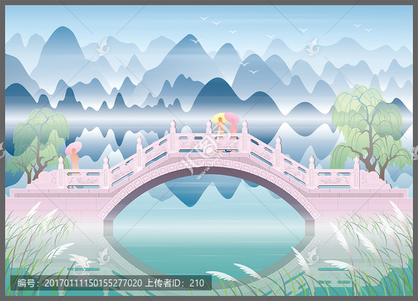 山水石拱橋欄桿效果圖