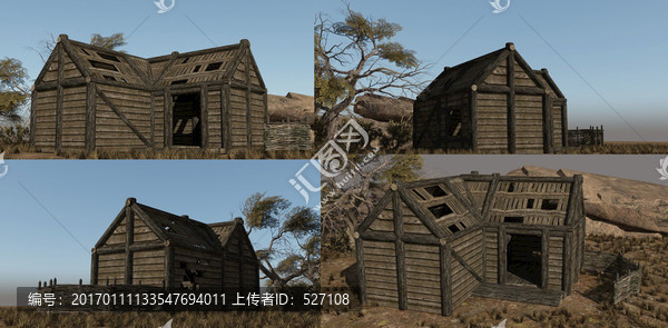 3D模型,一間木板房