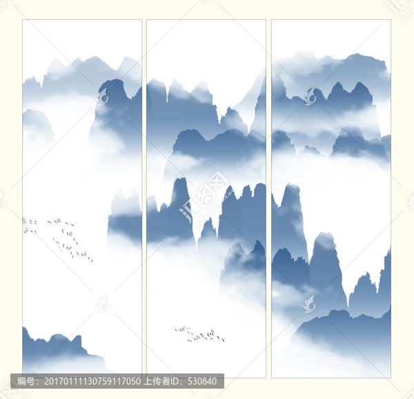 三聯(lián)水墨山水畫