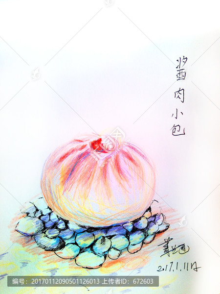 彩鉛畫醬肉小包子
