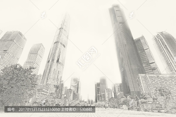 廣州城市線描,合層