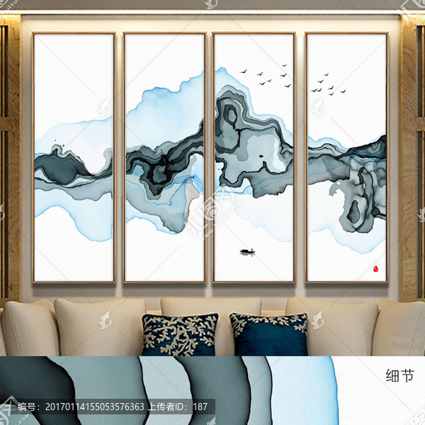 抽象水墨畫,新中式客廳裝飾畫