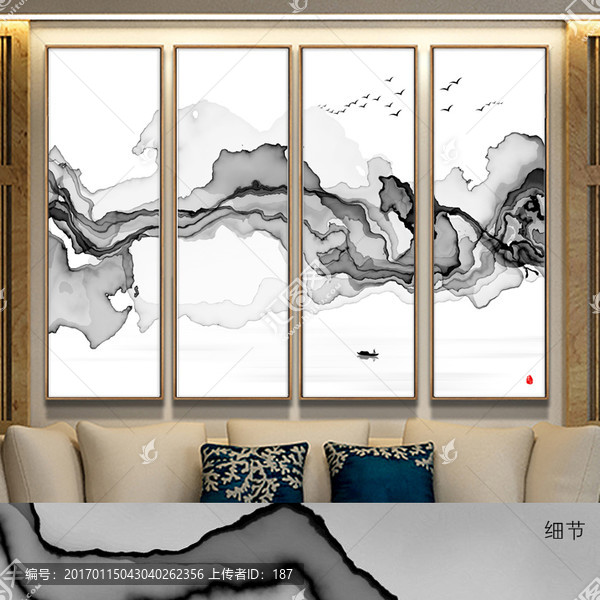 意境水墨畫,客廳背景畫