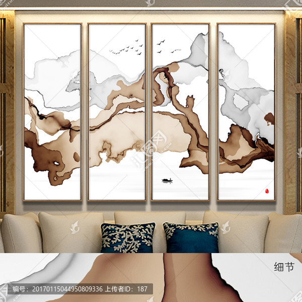 水墨畫,客廳沙發(fā)背景畫