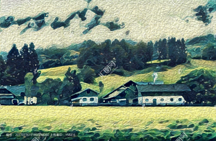 森林小屋油畫抽象畫無框畫