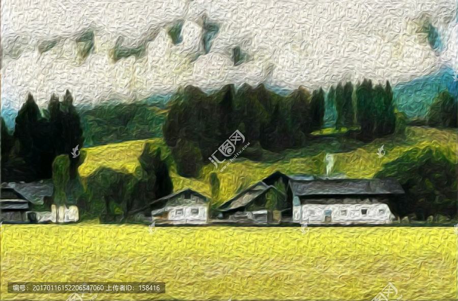 森林小屋油畫