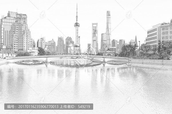 上海外灘全景線描