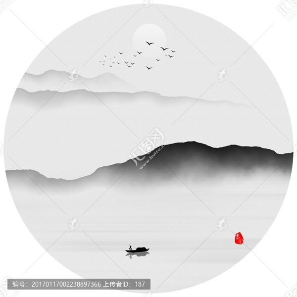 意境云霧山水,水墨畫