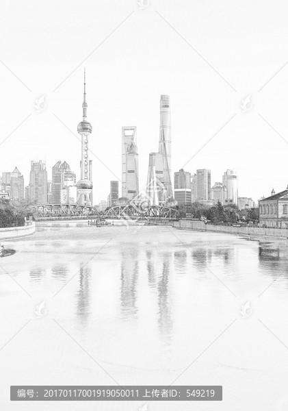 上海外灘全景線描