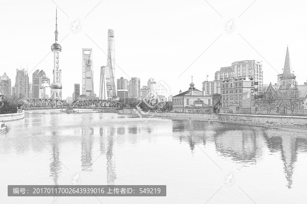 上海外灘全景線描