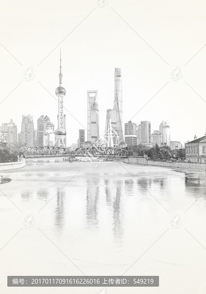 上海外灘線描,未分層