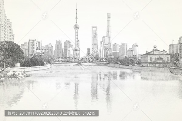 上海外灘線描,未分層