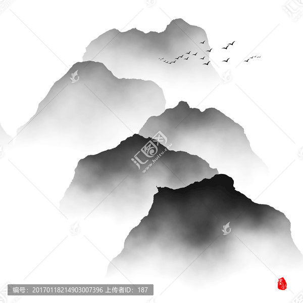水墨畫,新中式水墨云霧山峰