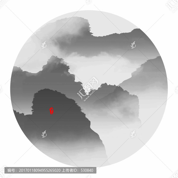 水墨山水畫,,圓形小品畫