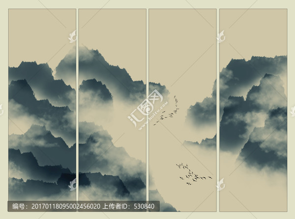 四聯(lián)水墨山水畫(huà)