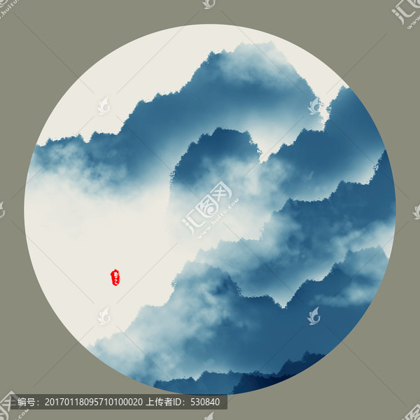 水墨山水畫,,圓形小品畫