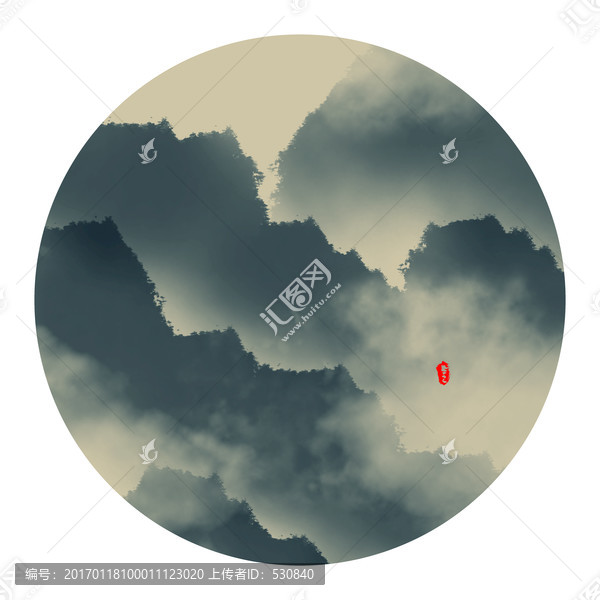 水墨山水畫,圓形小品畫