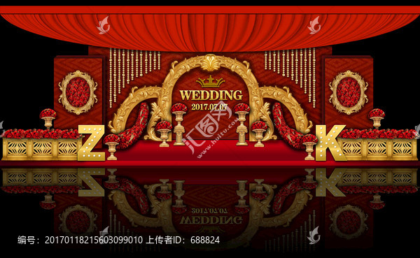 歐式華麗紅金婚禮效果圖