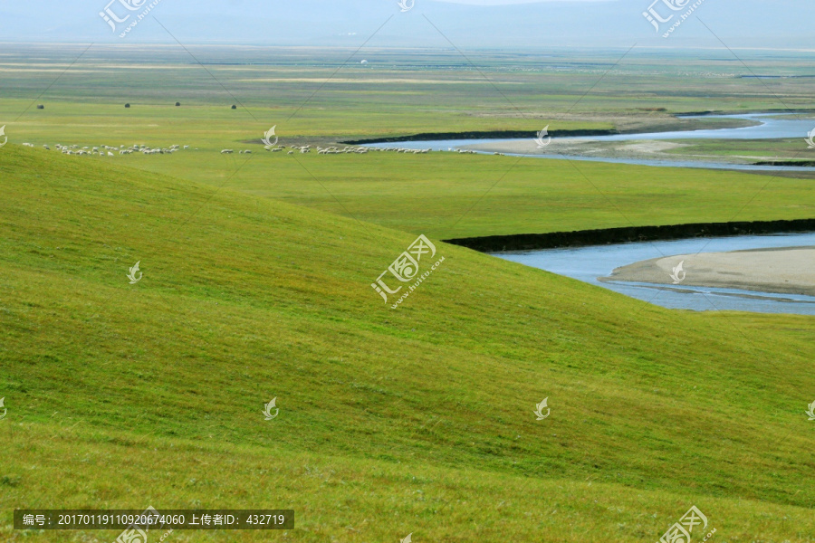 草原牧场河流羊群