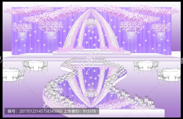 紫色夢幻婚禮主舞臺效果圖