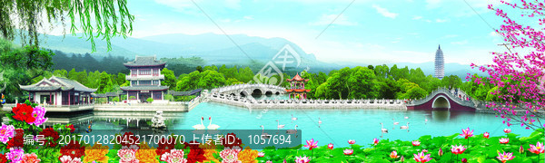 牡丹閣樓拱橋粵劇背景
