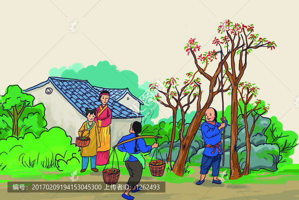 古代人摘香椿插畫