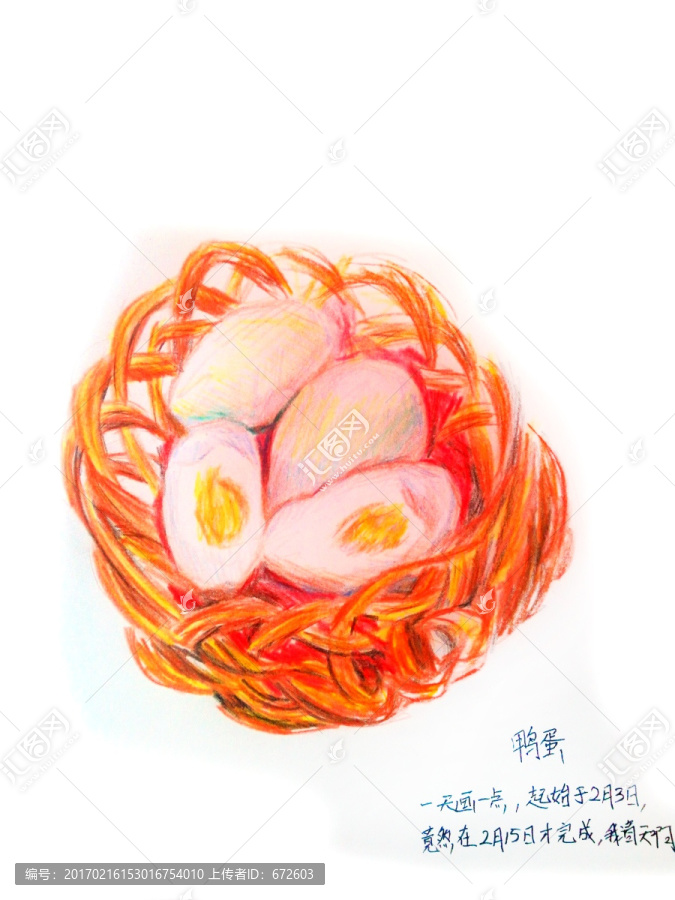 彩鉛畫(huà)藤籃鴨蛋
