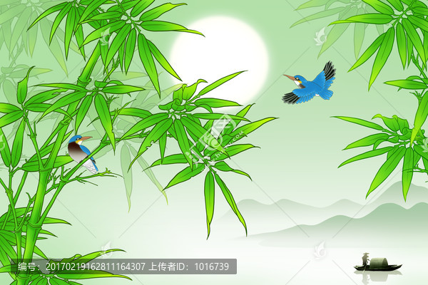 竹林月色竹報平安背景墻畫裝飾畫