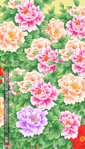 手繪牡丹玄關(guān)裝飾畫