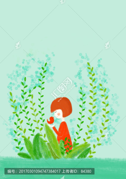 卡通女孩,女孩與小鳥