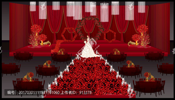 大红色婚礼主舞台效果图