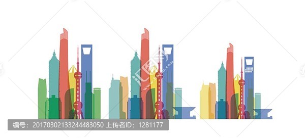 上海地标建筑城市彩色剪影矢量