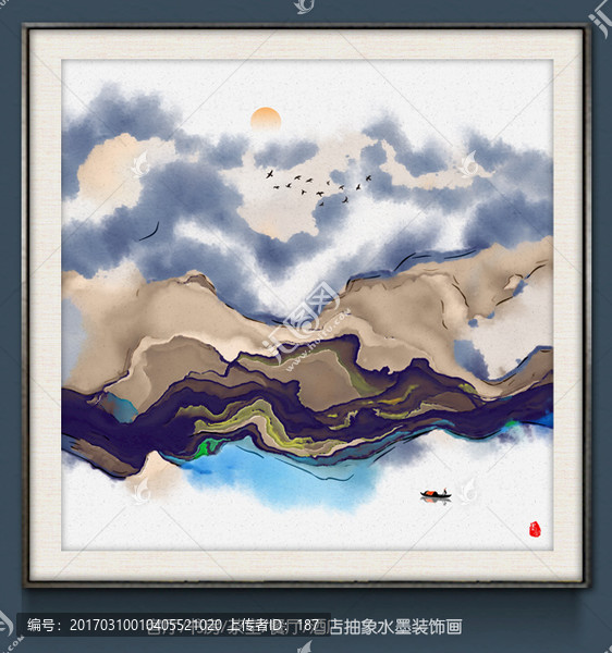 抽象水墨畫,新中式客廳水墨背景
