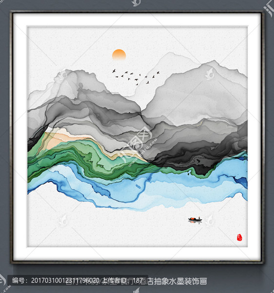 意境水墨畫,新中式客廳沙發(fā)水墨