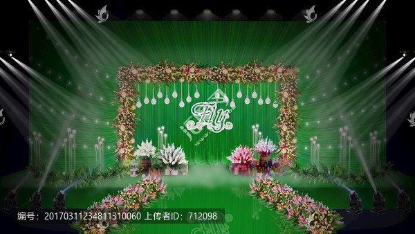 绿色室内简单森系婚礼舞台效果图