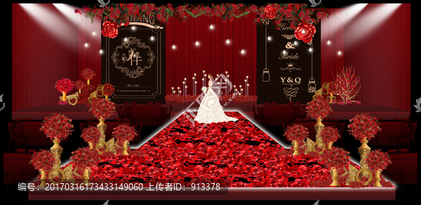 大紅色婚禮主舞臺效果圖