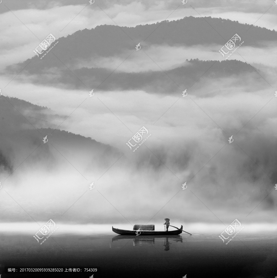 水墨远山,云雾,山水