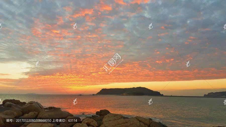 朝霞满天,海港日出,天空,云彩