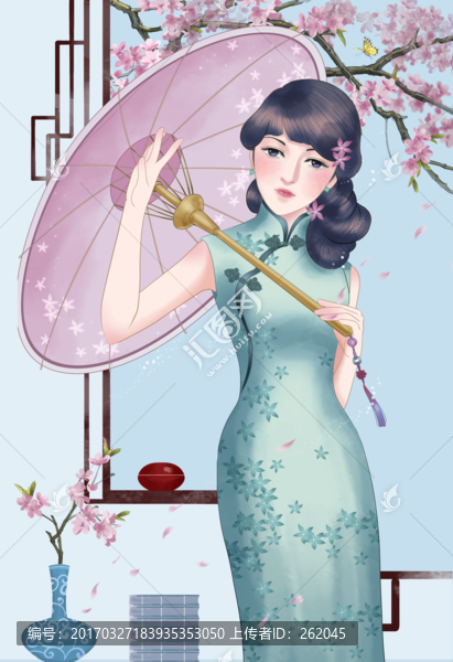 卡通旗袍美女,美女插画,手机壳