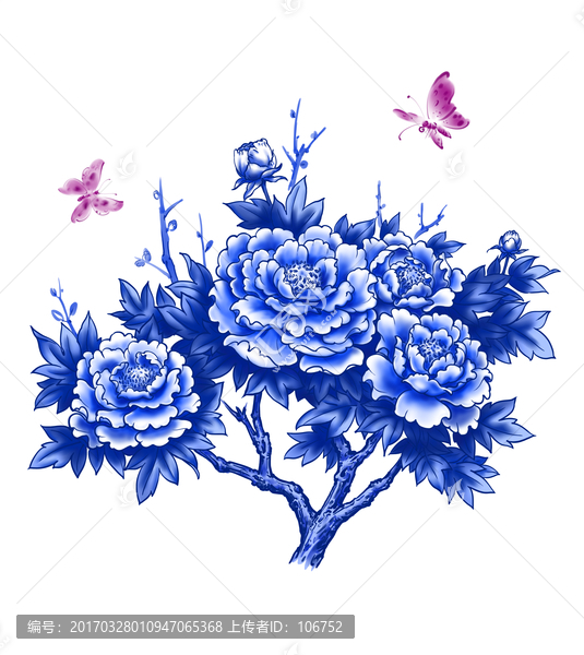 花開富貴,青花花開富貴圖