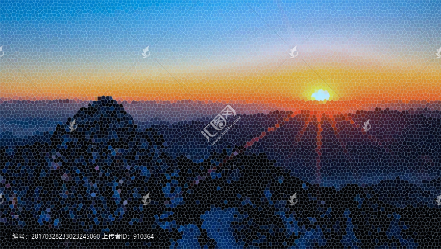 日出風(fēng)景晶格畫，酒店風(fēng)景壁畫