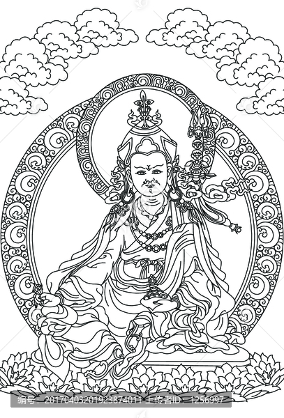 唐卡,蓮花生大師,線稿
