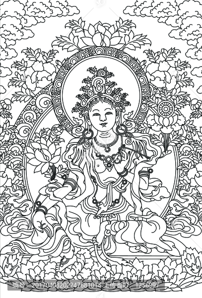 唐卡,綠渡母,線稿