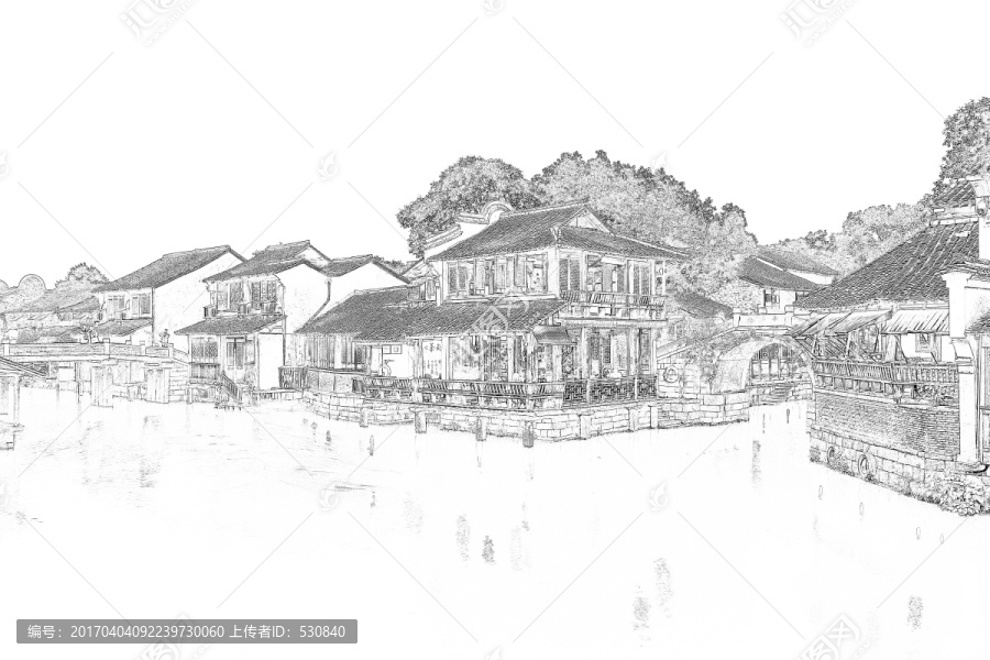 江南古鎮(zhèn)線描,合層
