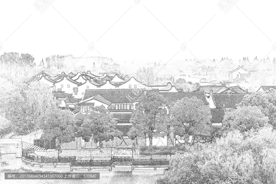 江南古鎮(zhèn)線描,合層