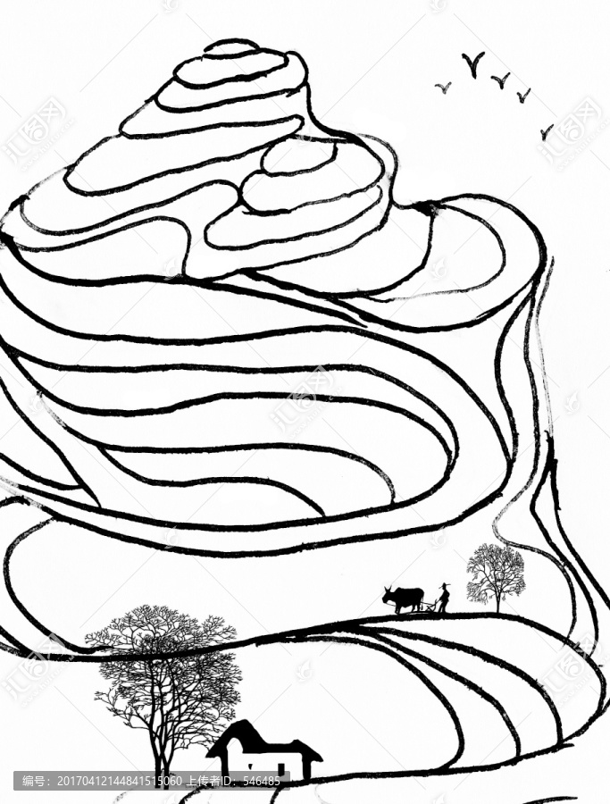山村鄉(xiāng)村,梯田,合層